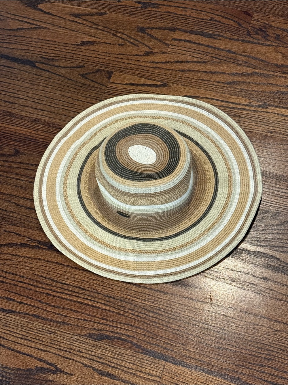 Scala Striped Wide-Brim Sun Hat in Tan, Cream, White and Black